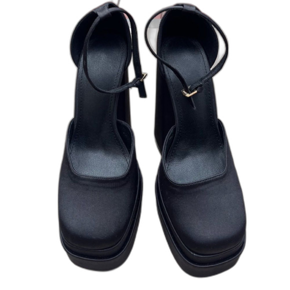 Black 6 in block heel with 2 in platform, glossy fabric, cool disco shoes, 8 - Picture 5 of 11